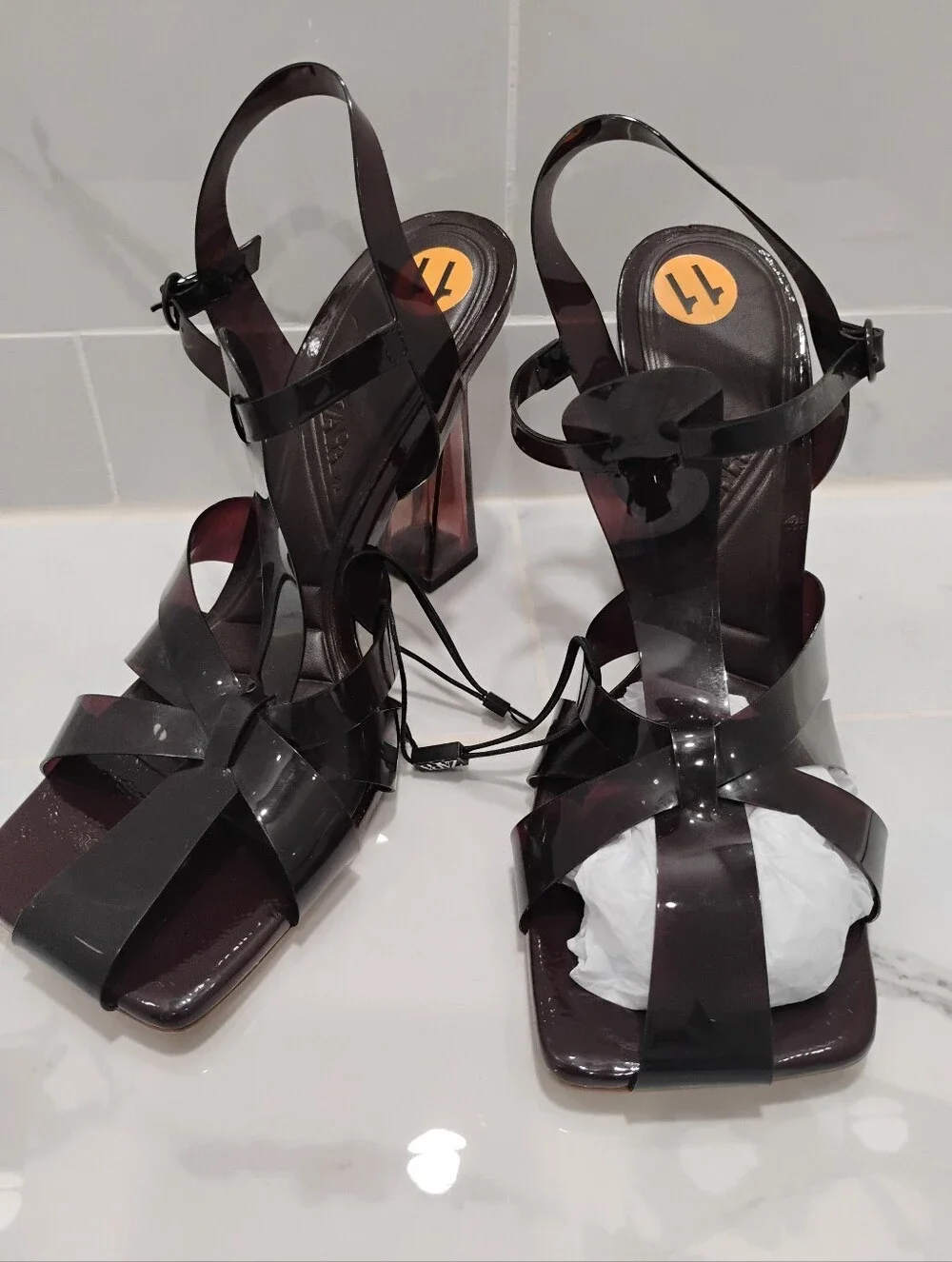 Zara Dark Burgundy Transparent Strappy Heel Sandal